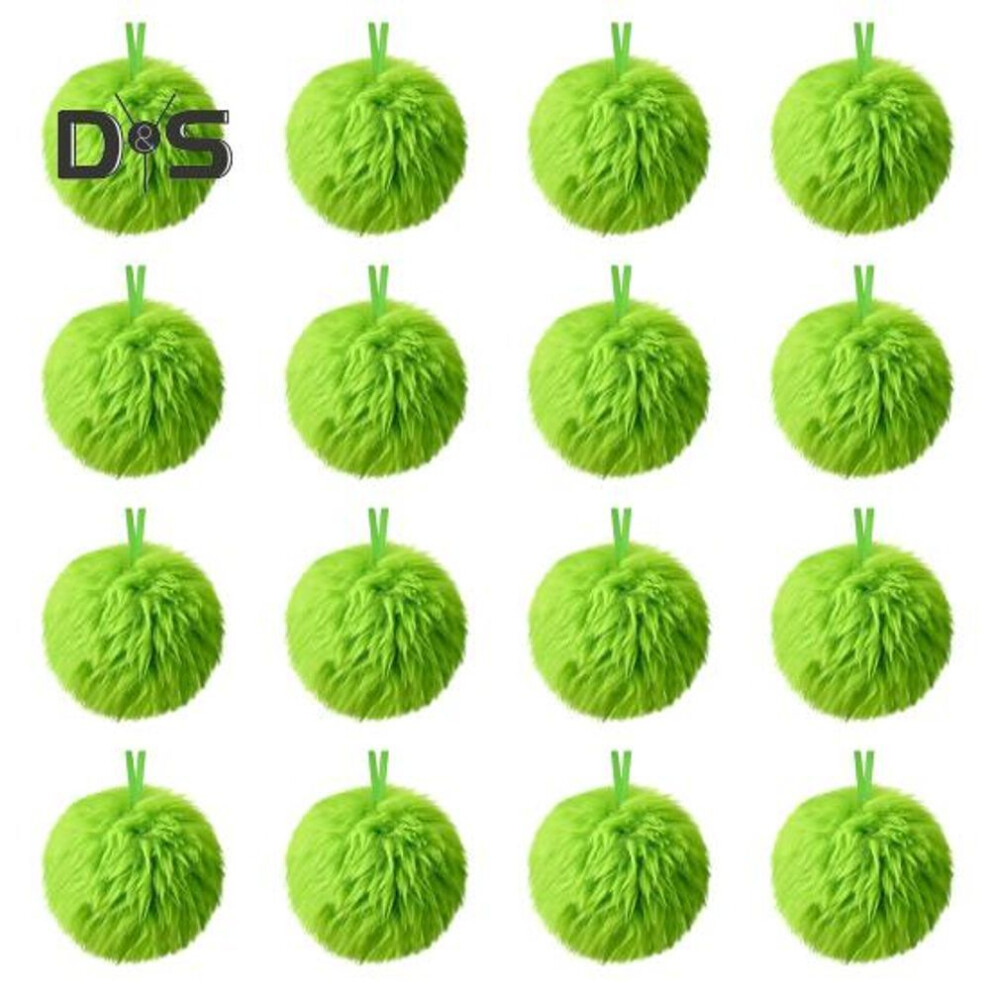 16 Pcs Christmas Green Ball Ornaments Furry Ball Xmas Tree Hanging Decoration Faux Fur Pom Pom Pendant For Home Office School Decor
