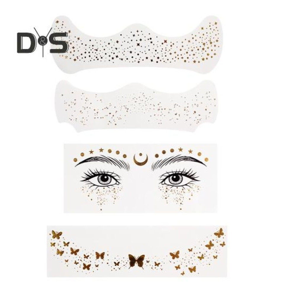 4pcs Freckles Face Metallic Tattoo Stickers Eye Gold Glitter Temporary Makeup Stickers For Women Girls Waterproof Long-lasting Face Tattoos Patches