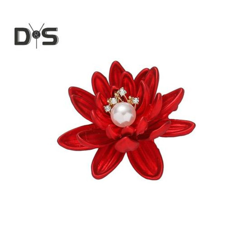 Lotus Flower Brooch Rhinestone Faux Pearl Decor Dripping Oil Suit Coat Collar Hat Scarf Clothes Pin Prom Party Garment Jewelry