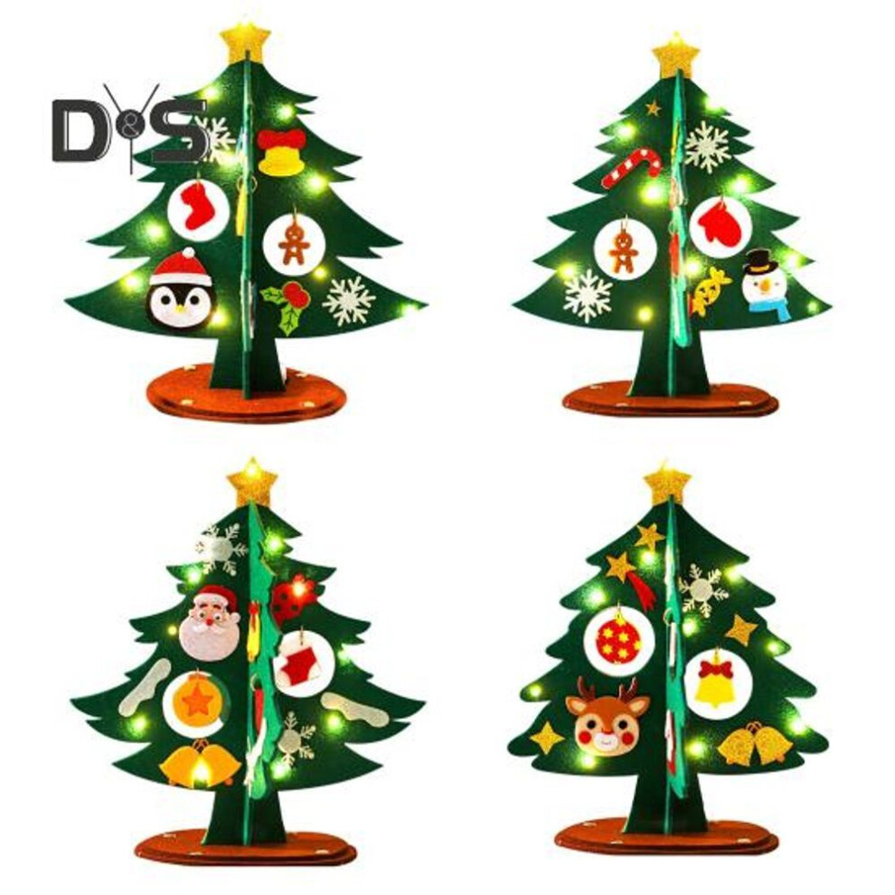 1 Set Mini Felt Christmas Tree Kit With Colorful Fairy Light Diy Handmade Christmas Tree Desktop Decoration Kids Adults Beginner Diy Craft Supplies