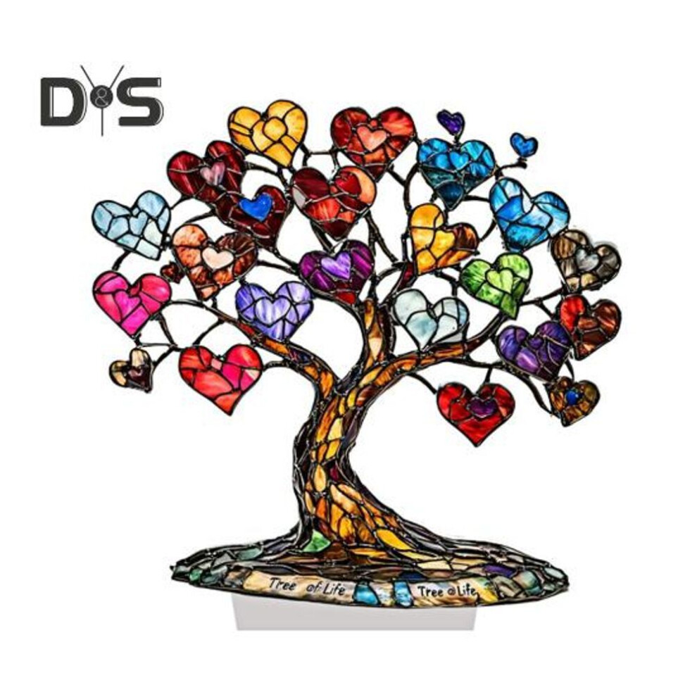 Heart Tree Ornament Desktop 2D Flat Acrylic Decoration Multi-Color Love Hearts Tree with Base for Home Table Decor Valentine's Day Gift