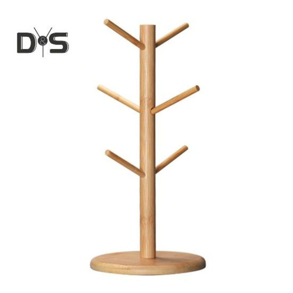 Wooden Cup Holder Tree, Coffee Mug Stand for Countertop Mug Display Stand with 6 Hooks Mug Tree Organizer