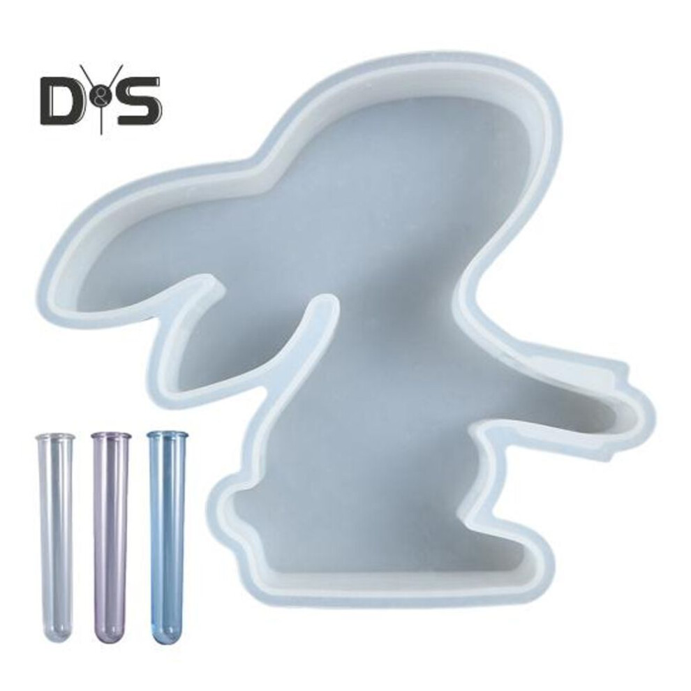1 Set Bunny Flower Vase Mold with 3 Hydroponic Plants Test Tube DIY Easter Rabbit Plants Propagation Station Epoxy Resin Casting Silicone Mold