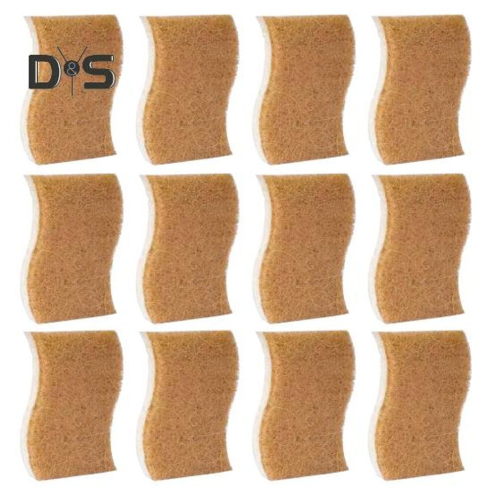 12pcs Natural Kitchen Sponge With Coconut Scrubber Biodegradable Compostable Cellulose Dish Sponge Home Kitchen Essential