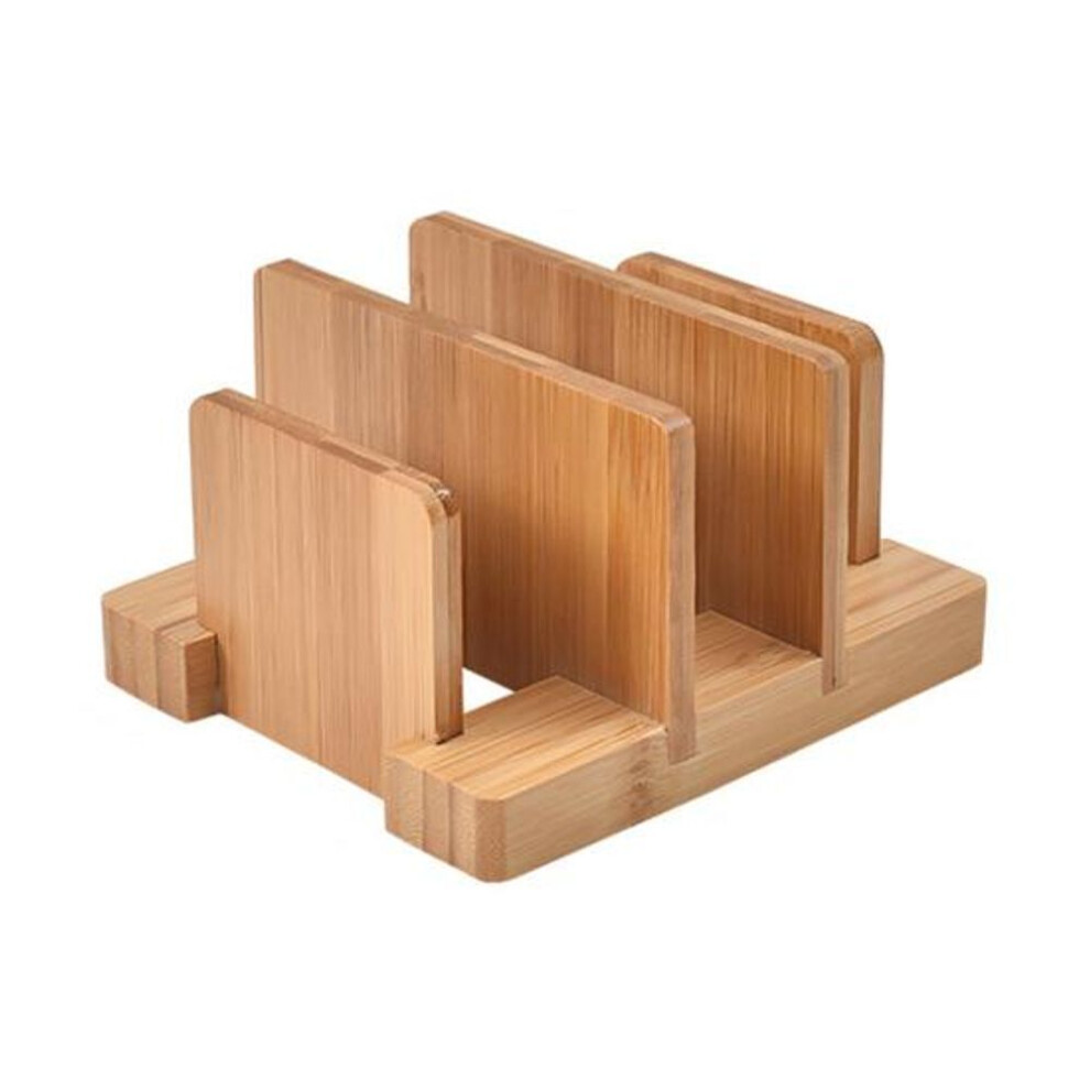 Yousheng Bamboo Pot Lid Holder Cutting Board Organizer with 3 Compartments Food Grade BPA Free Pan Organizer Rack