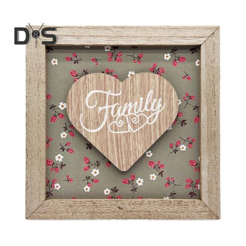 Framed Wooden Heart Ornament Love Heart in Frame Tabletop Decoration Floral Prints Framed Ornament for Home Mantel End Table Desk