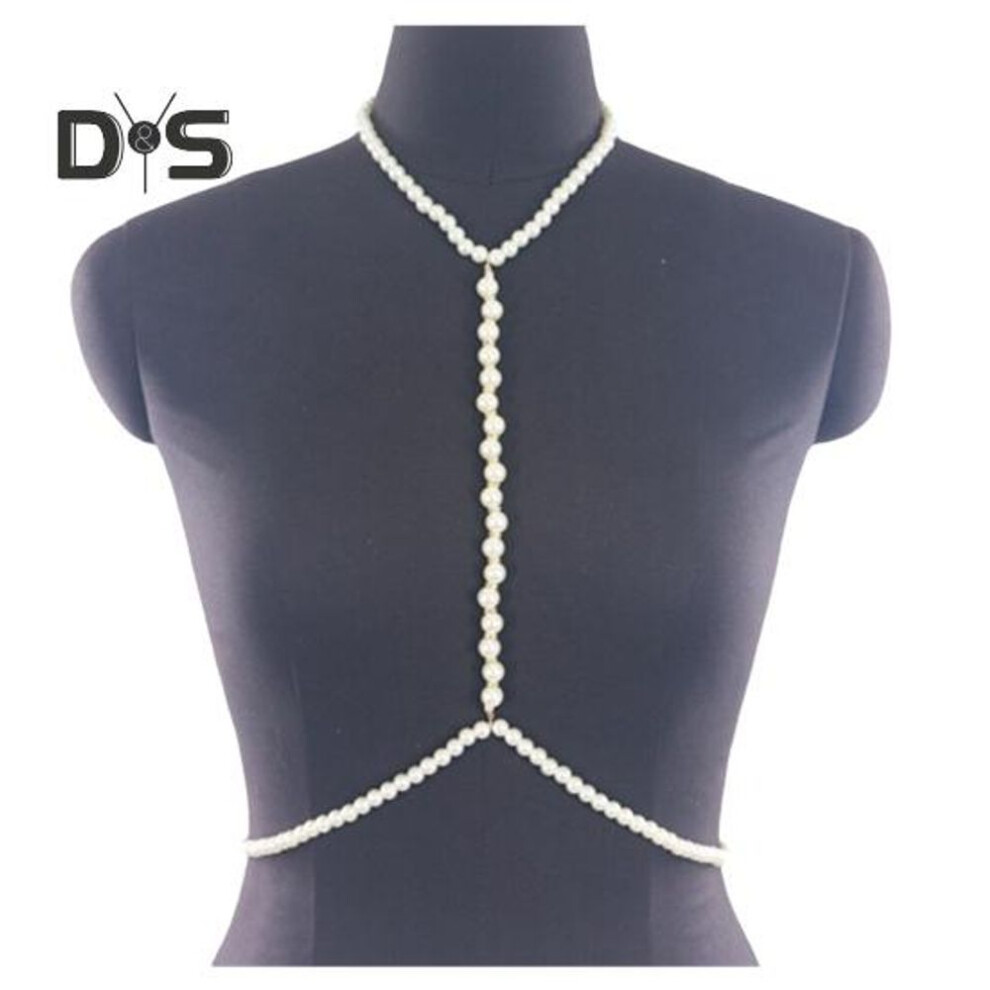 Sexy Faux Pearl Bra Body Chain Summer Beach Faux Pearl Harness Bikini Chain Beaded Waist Body Jewelry Accessories For Women