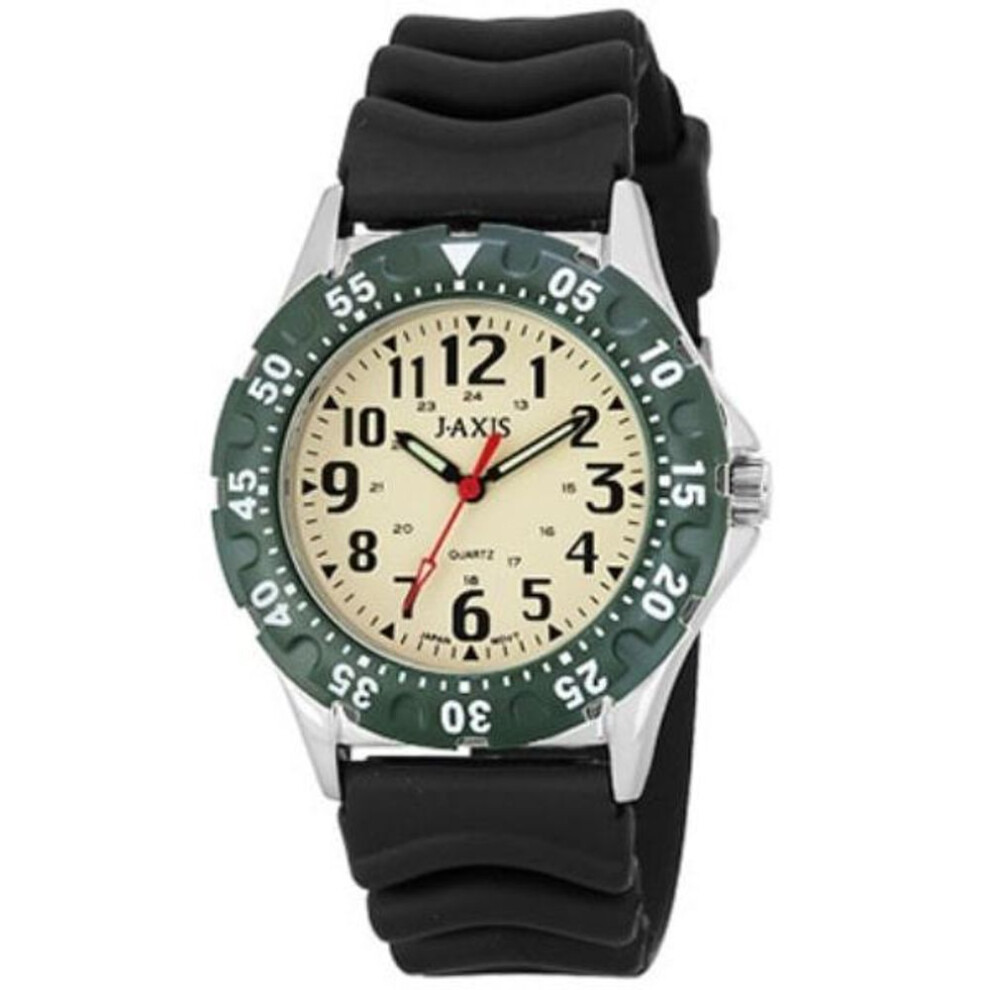 J-AXIS Men's SSG12-GR (Analog Quartz Men's Sun Flame) Round Watch Black Analog