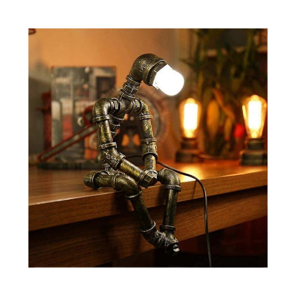 Vintage Retro Industrial Iron Water Pipes Table Lamp Bedside Desk Lamp Steampunk Robot E27 Energy Saving Lights Led Bar Attic Decorate