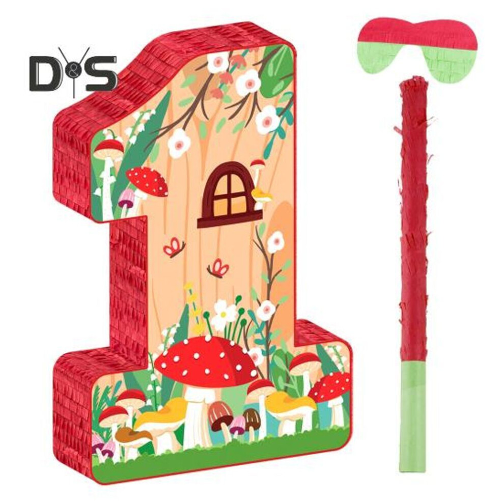 1st Birthday Pinata Mushroom Pinata with Stick Blindfold And Confetti Birthday Party Decoration for Boy Girl Kids Baby Shower Anniversary Celebration