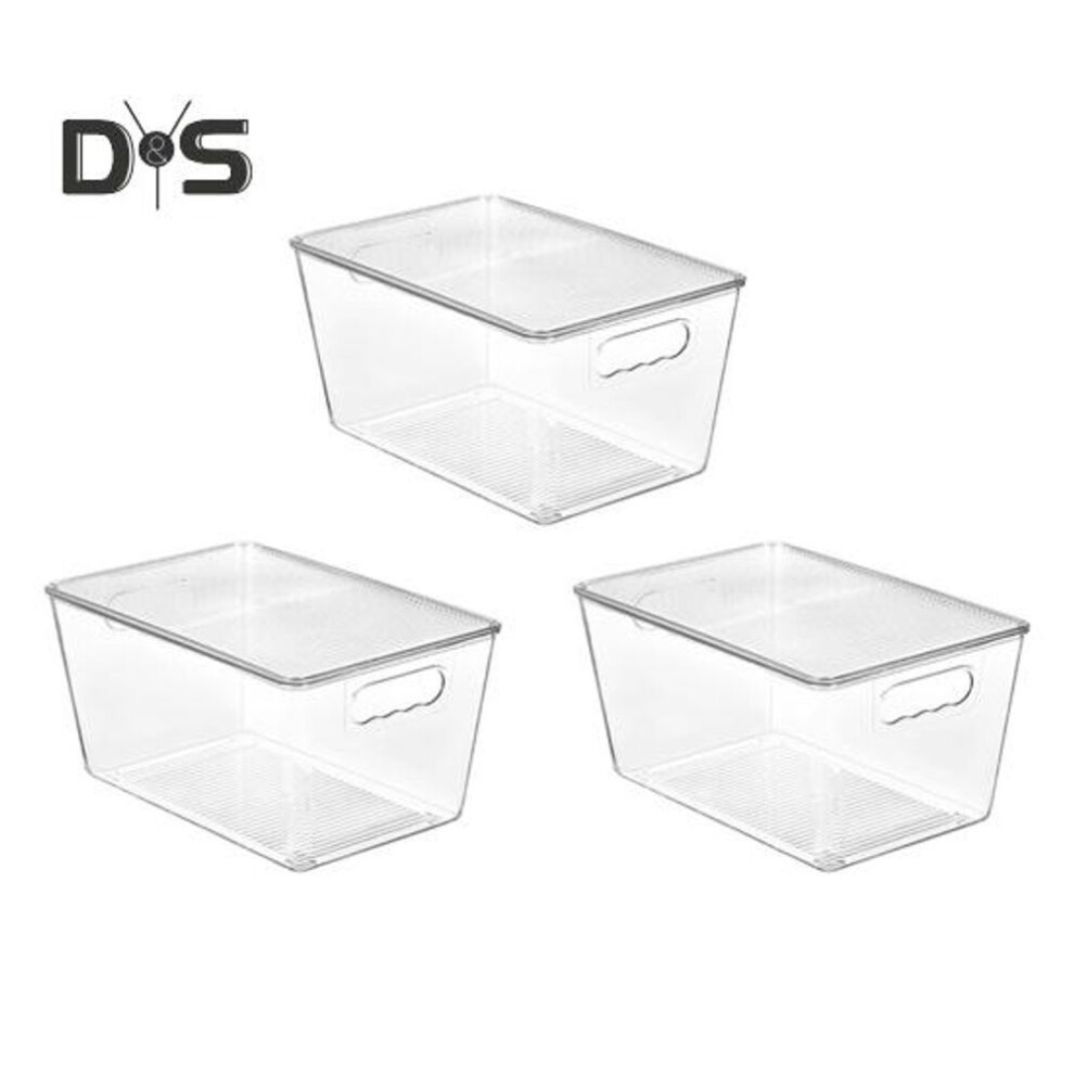 3pcs Clear Plastic Storage Bins With Lids Large Capacity Strong Load-bearing Stackable Fridge Storage Containers With Handle
