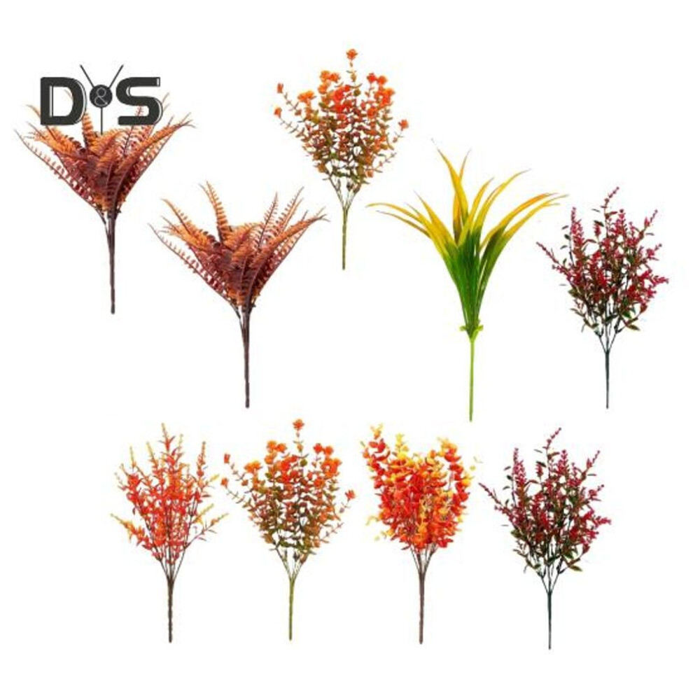 9pcs/set Fall Artificial Plants Bouquet Realistic Fake Plastic Eucalyptus Fern Halloween Thanksgiving Harvest Festival Indoor Outdoor Faux Leaf