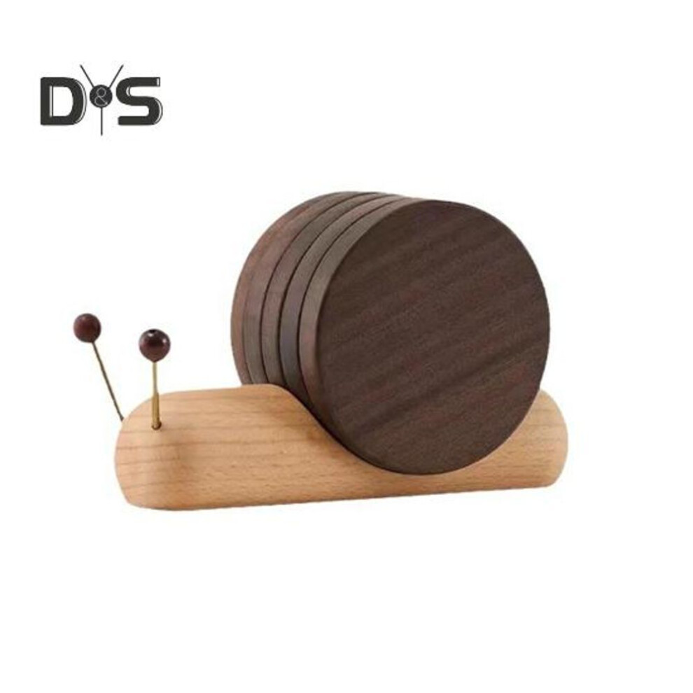 Wood Coaster Set Funny Snail Drink Coasters Set 5Pcs Coffee Tea Cup Coasters with Snail Holder for Coffee Bar Home Office Table Decor