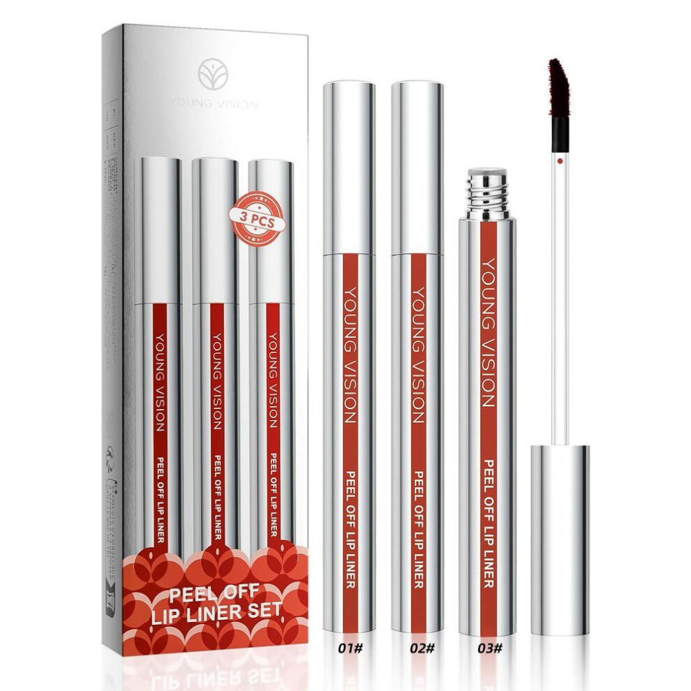 3 Pcs Young Vision Peel-off Lip Liner Tattoo, Waterproof Long-lasting Matte Lip Stain Dual-use As Lip Liner And Peel Off Lip Gloss,