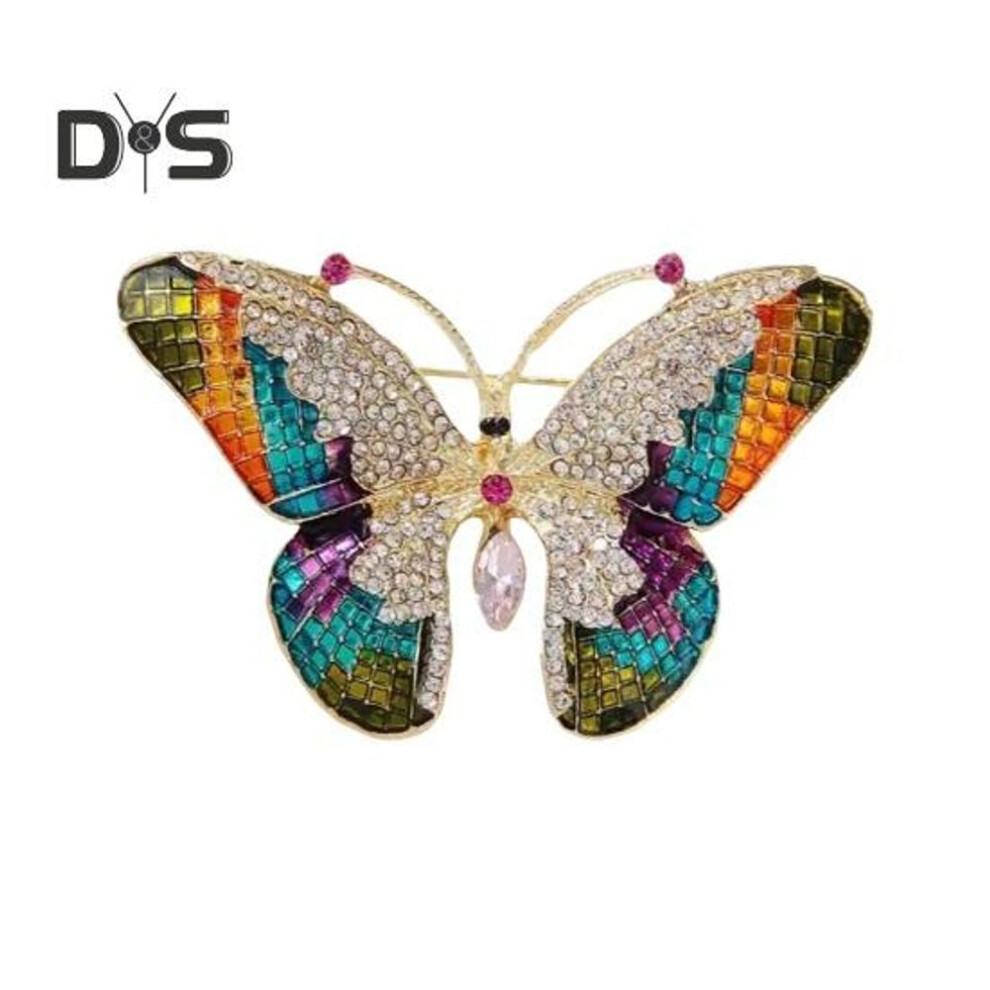 Women Brooch Retro Butterfly Shape Rhinestone Decor Anti-slip Wear-resistant Suit Coat Collar Hat Scarf Decoration Clothes Pin Prom Party Garment