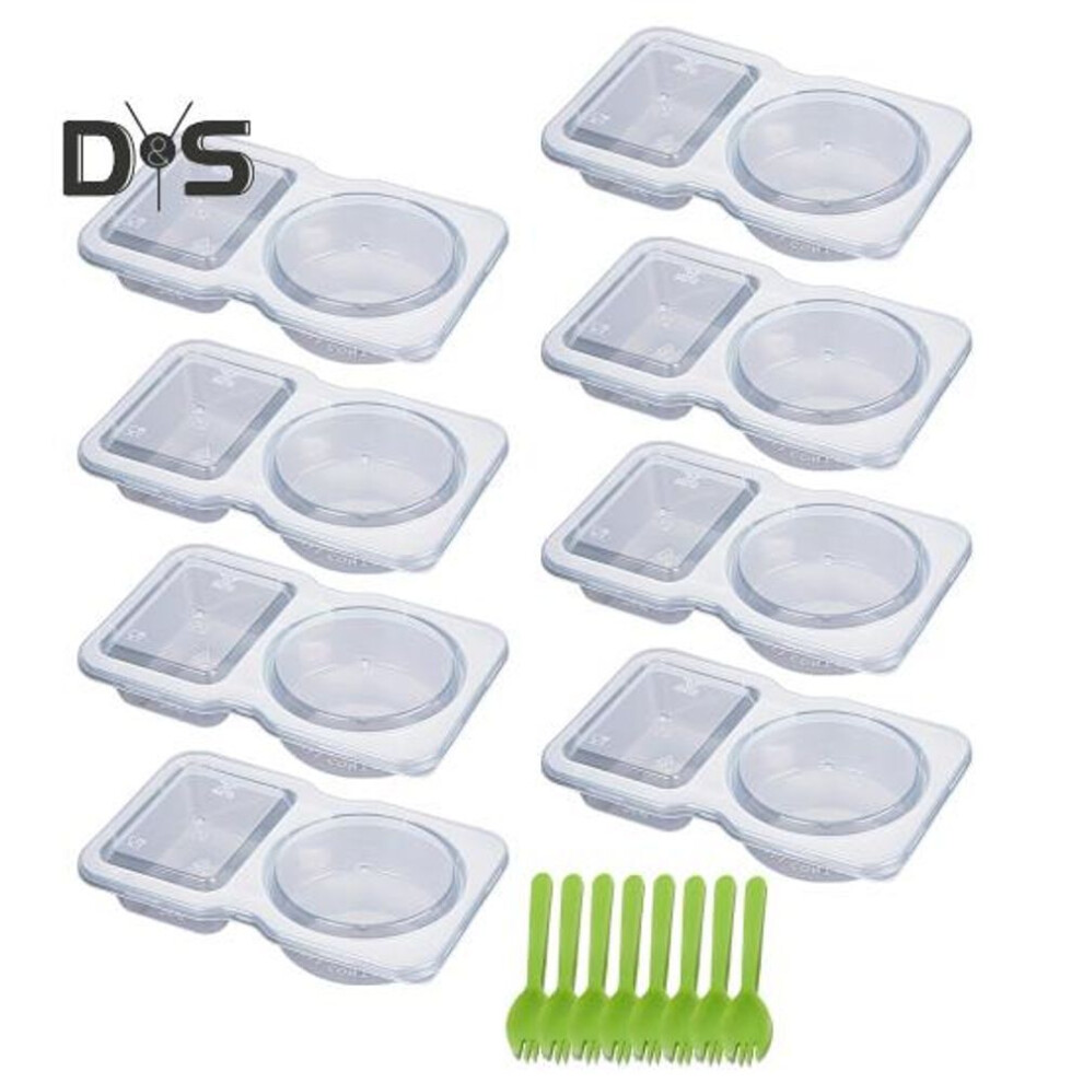 8 Pcs Sauce Containers Set Double Compartment Condiment Container With Lids Forks Mini Plastic Snack Containers Dishwasher Safe To Go Snack Container