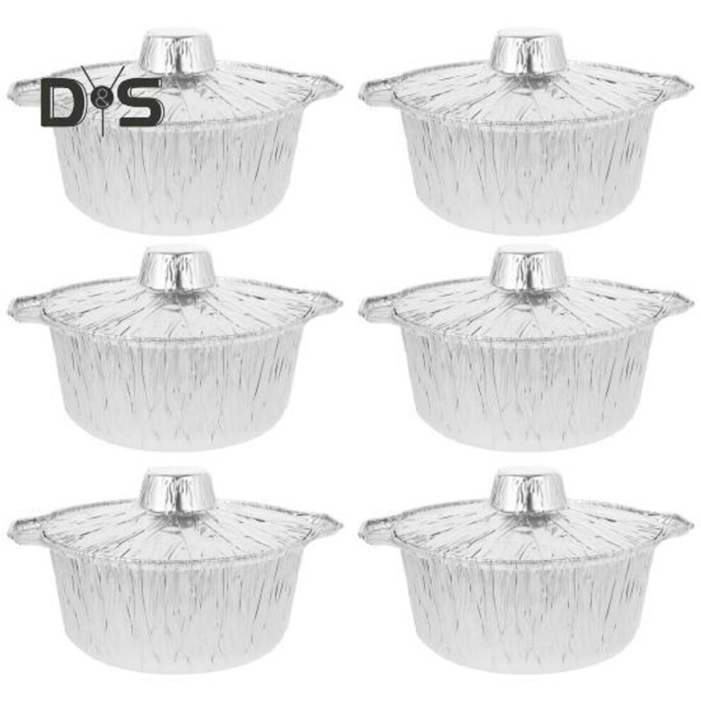 6pcs Aluminum Round Foil Pan With Lid Fast Even Heating Versatile Baking Food Container Foil Pan Tinfoil Camping Pot