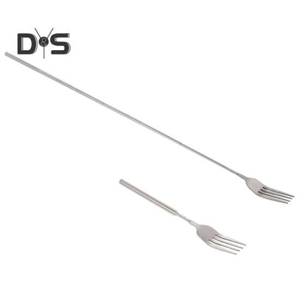 2Pcs Stainless Steel Telescopic Fork Extendable Long Handle Food Grade Dishwasher Safe Portable Grilling Fork Utensil Cutlery Barbecue Tool