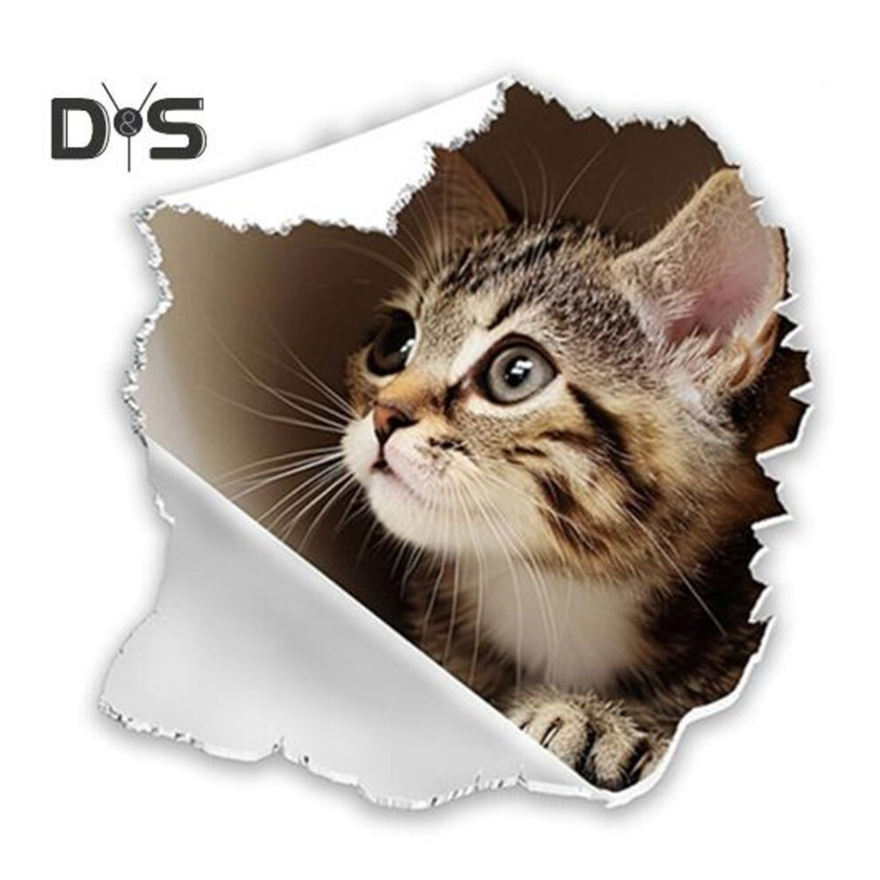 Broken Hole Cat Toilet Sticker Waterproof Removable Self-adhesive Pvc Living Room Bathroom Wall Art 3D Effect Simulation Kitten Toilet Seat Lid