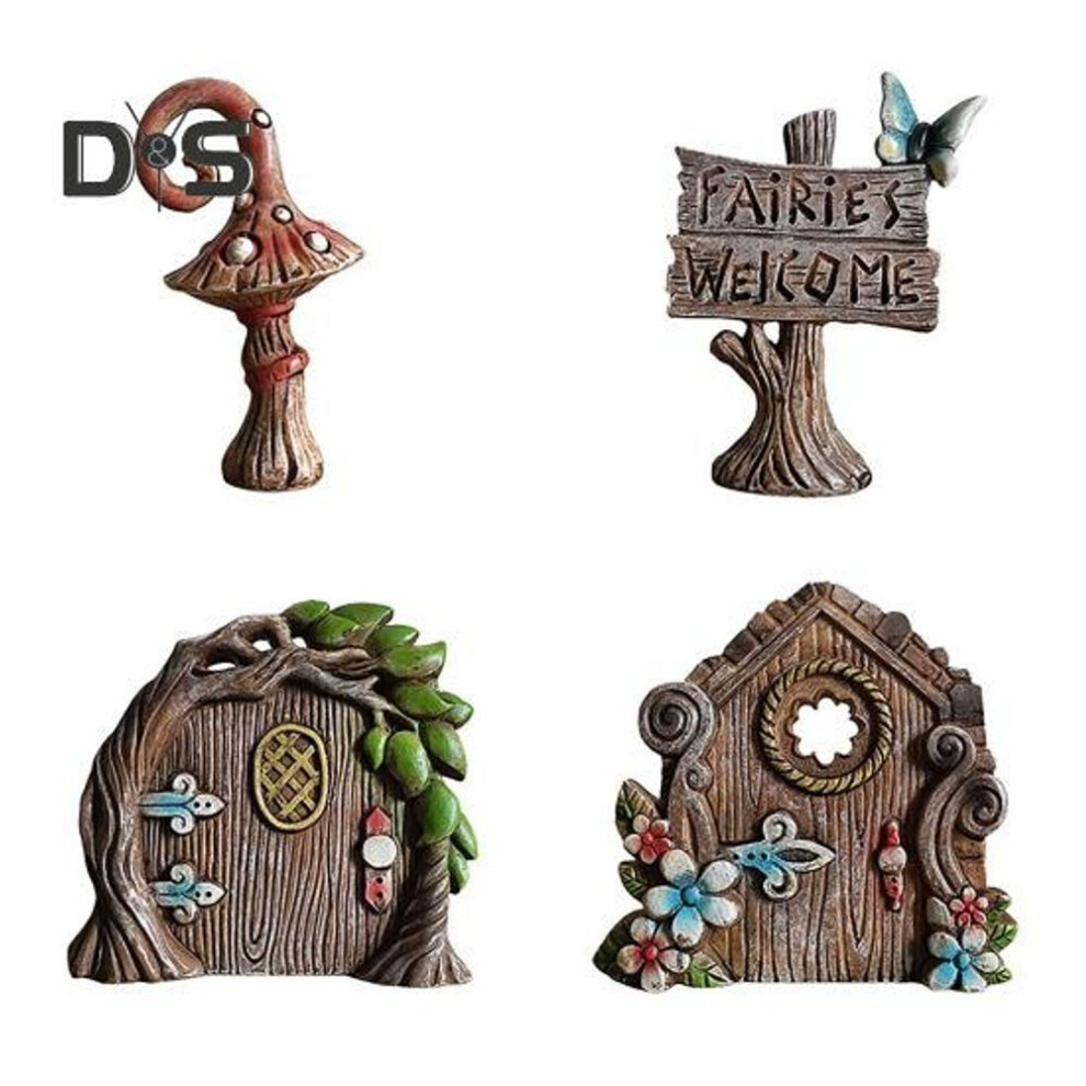 4Pcs Fairy Door Ornaments Hand-Painted Resin Garden Statue Waterproof UV Resistant Outdoor Mini Figurine Courtyard Decorations
