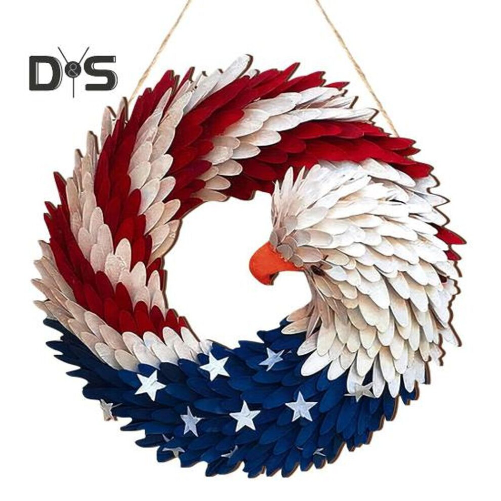 Independence Day Patriotic Eagle Wreath Red White Blue Wooden Bird Indoor Outdoor Front Door Wall Hanging Garland Pendant 4th of July Festival