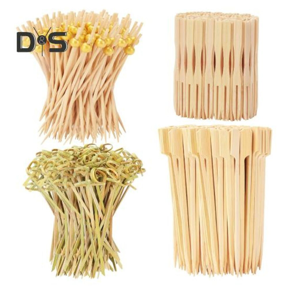 500pcs Cocktail Picks Set 4 Styles & 3 Sizes Long Bamboo Skewers For Appetizers Drink Dessert Picks Decorative Wooden Sticks For Party Supplies