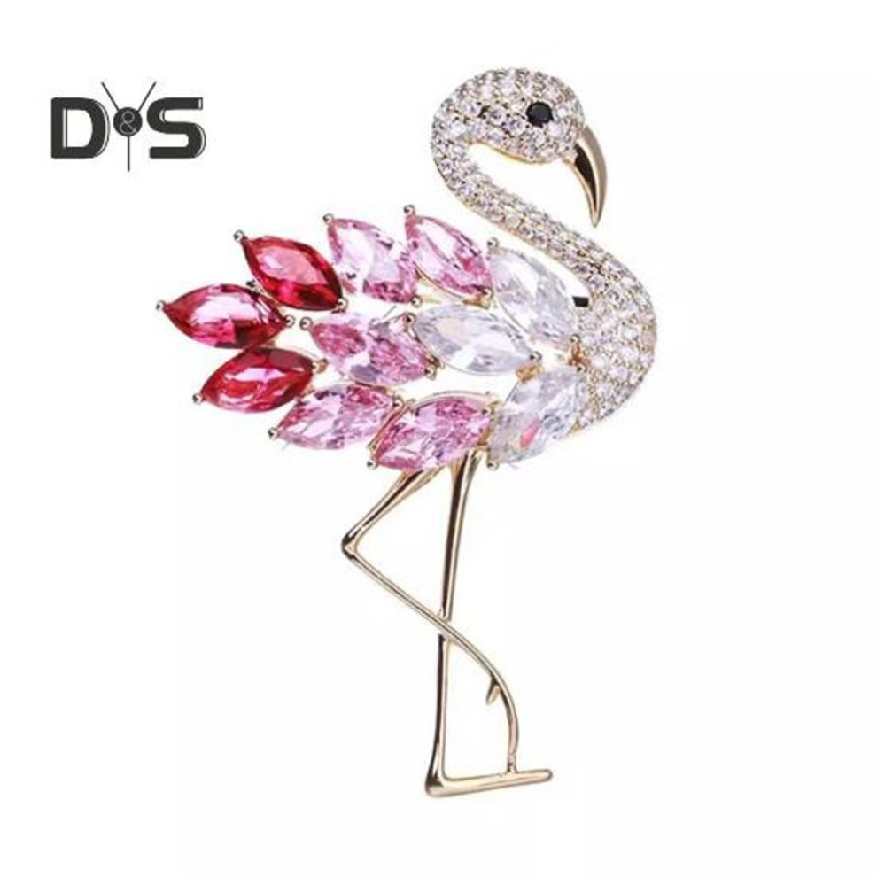 Women Brooch Flamingo Shape Rhinestone Decor Anti-slip Wear-resistant Suit Coat Collar Hat Scarf Decoration Clothes Pin Prom Party Garment Jewelry