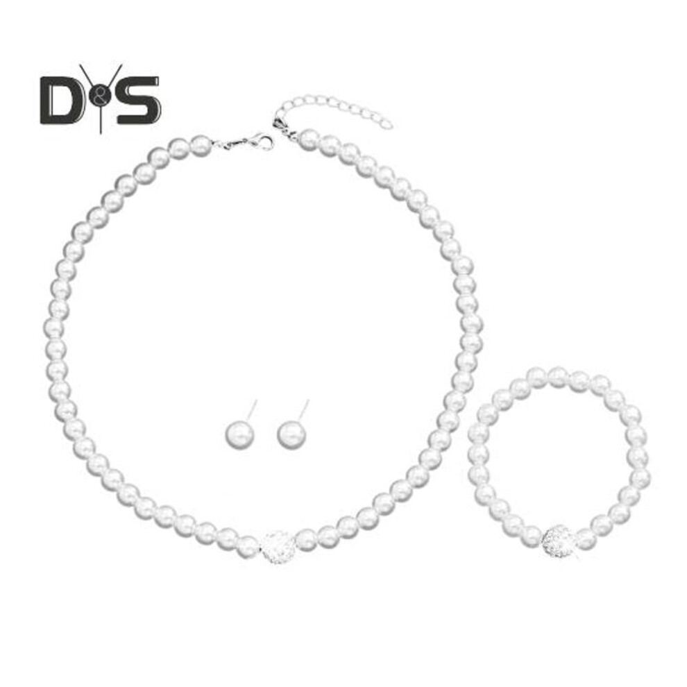 3 Pcs/set Women Jewelry Set Faux Pearl Earrings Necklace Bracelet Adjustable Length Rhinestone Decor Polished Prom Party Wedding Party Bride Jewelry