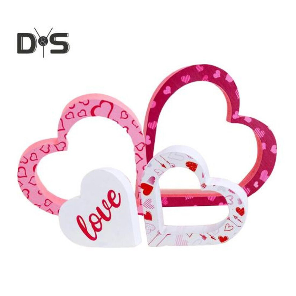 4 Pcs Wooden Heart Decorations Tabletop Double-sided Heart Signs Valentine's Day Freestanding Heart Ornament For Home Table Tiered Tray Mantel