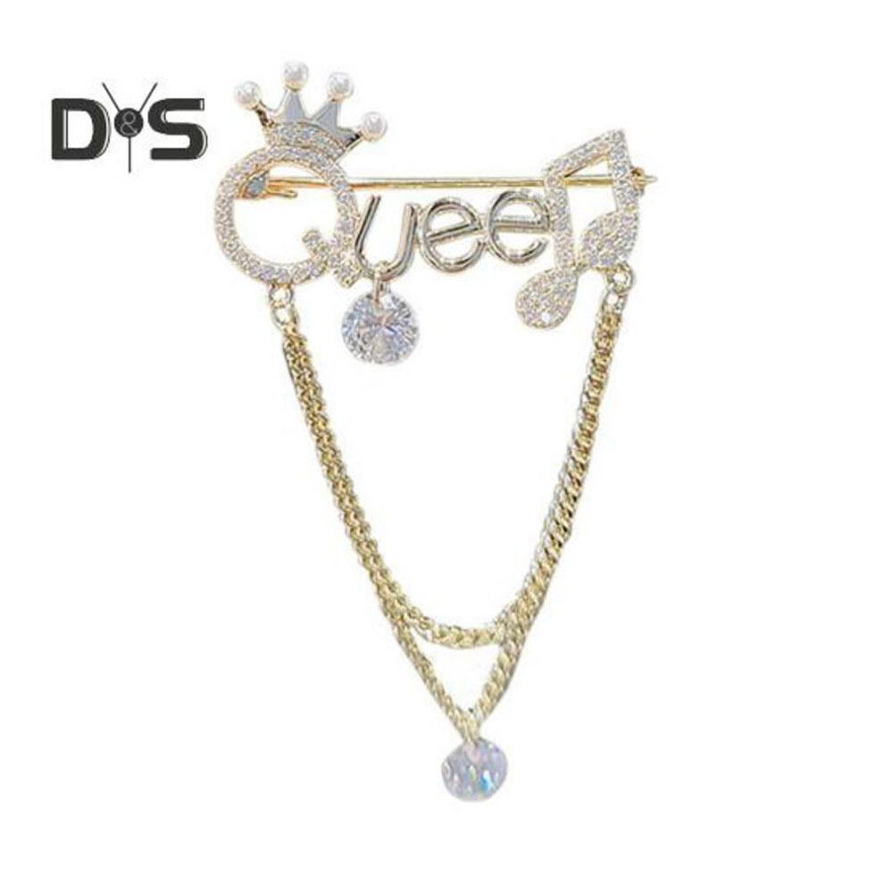 Rhinestone Letter Queen Brooches for Women Diamond Brooch Pin Pearl Sweater Jacket Pin Jewelry Wedding Pin Corsage Accessories