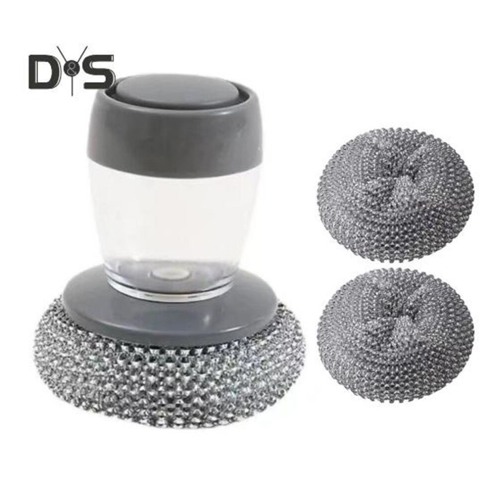 Multifunctional Cleaning Brush With Replaceable Head Press-to-discharge Soap Dispensing Brush For Dishes Pots Pans Grills Easy To Use Stainless Steel