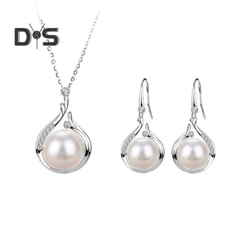 2pcs/set Women Jewelry Set Faux Pearl Hook Earrings Adjustable Necklace Set Shiny Rhinestones Wedding Party Jewelry