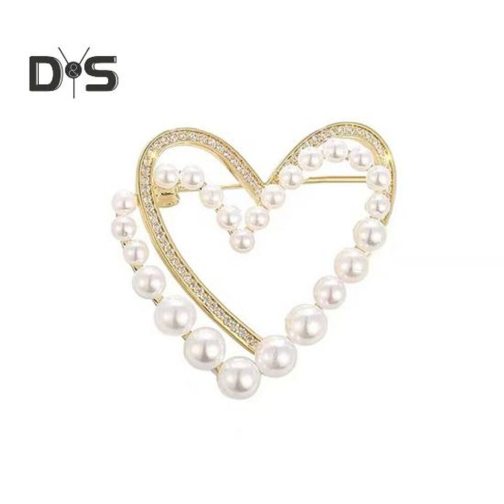 Women Brooch Faux Pearl Rhinestone Decor Heart Shape Stainless Anti-slip Wear-resistant Coat Collar Hat Scarf Decoration Clothes Pin Garment Jewelry