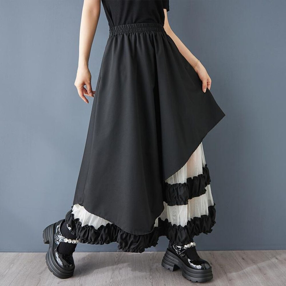 Dimanaf 2025 New Spring Summer Plus Size Women Skirts Vintage Solid Elastic Pleated Lace Skirts Loose High Waist
