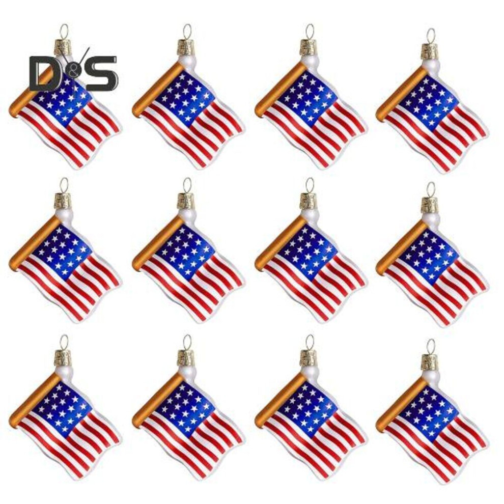 12 Pcs American Flag Ornaments July 4th Patriotic Decorations Tree Hanging Decorations for Memorial Veterans Day Independence Flag Day