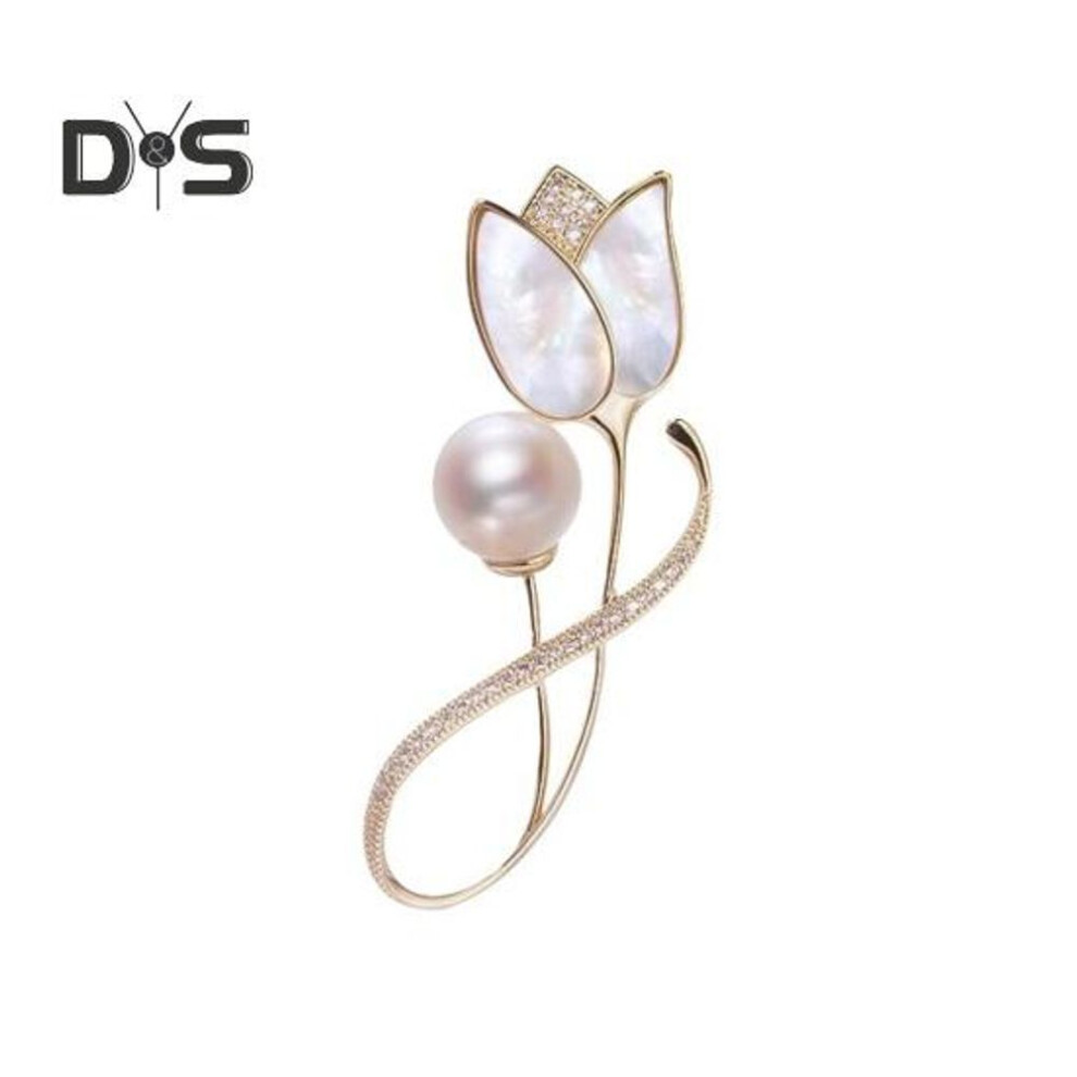 Women Brooch Faux Pearl Rhinestone Tulip Shape Stainless Anti-slip Wear-resistant Coat Collar Hat Scarf Decoration Clothes Pin Garment Jewelry