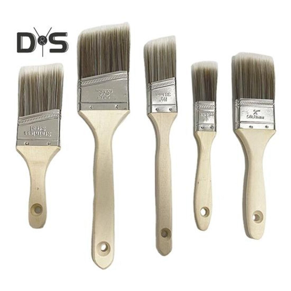 5pcs Paint Brush Ergonomic Wooden Handle Flat Angle Wall Furniture Paint Brush Latex Oil Paints Stain Brush Home Improvement Interior Exterior Use