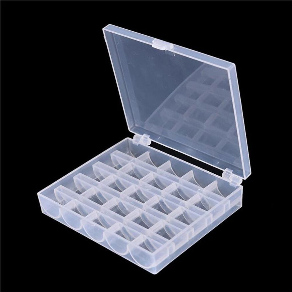 25 Spools Practical Empty Bobbins Sewing Machine Bobbin Case Plastic Box Organizer Storage