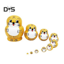 1 Set Tiger Russian Nesting Doll 10 Layers Handmade Wooden Matryoshka Tiger Stacking Toy Desktop Animal Figurine Decoration Ornament