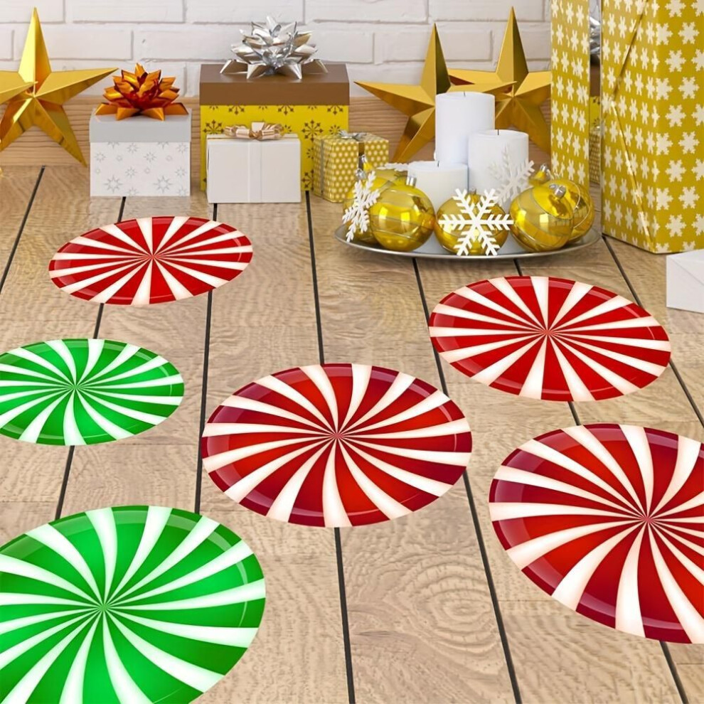 Christmas Floor Stickers - 6pcs Colorful Candy Pattern Self-Adhesive Wall Decals for Bedroom, Entryway, Living Room, and Porch - Removable Decor