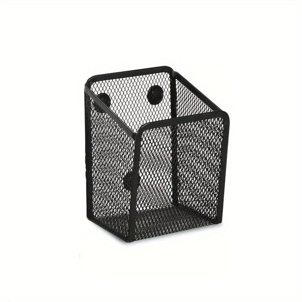Magnetic Metal Storage Organizer With Hooks - Easy Install, Rust-proof Wall-mounted Pen Holder For Home & Office