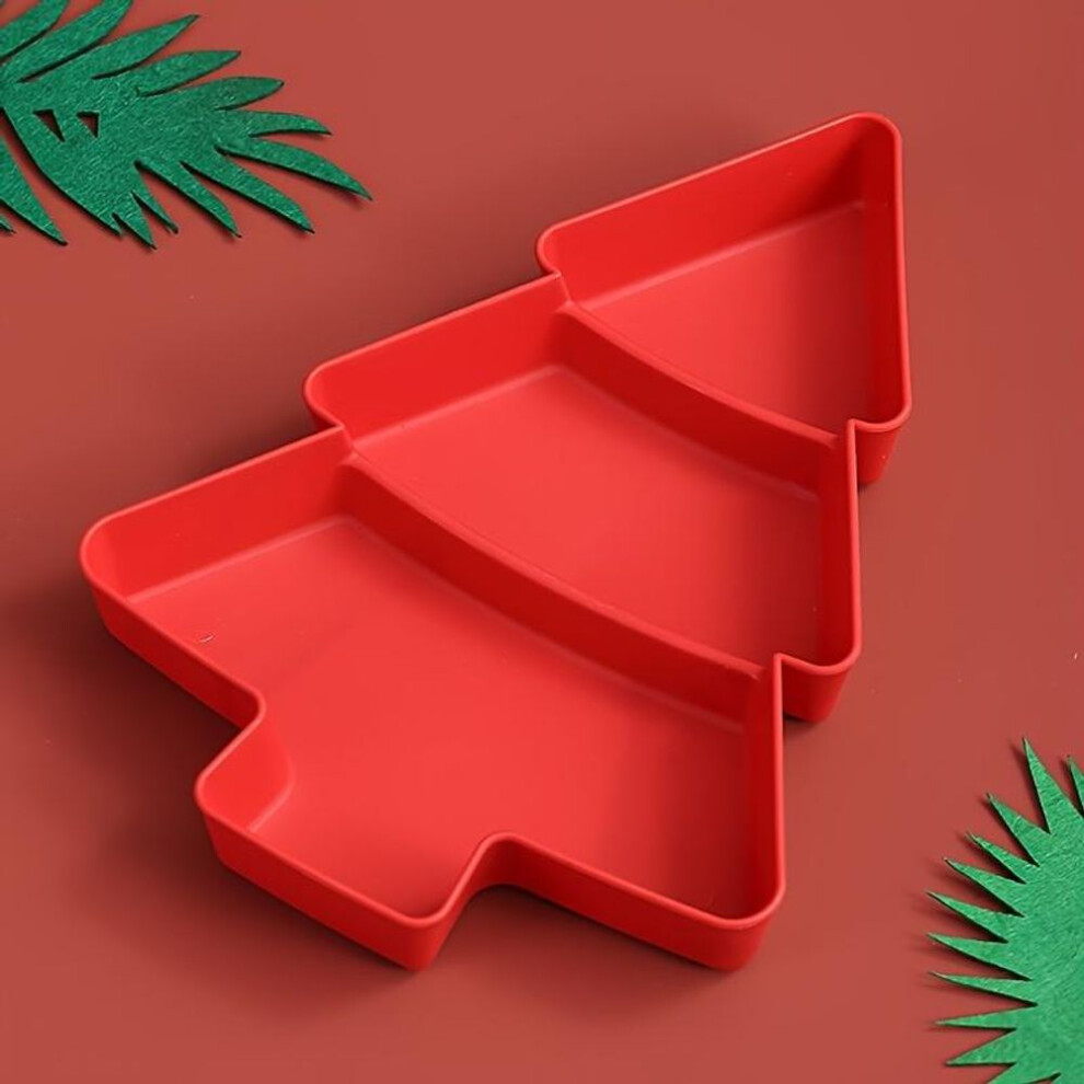 Plastic Christmas Tree Platter - Divided Serving Tray For Snacks, Candy, Fruits, Nuts & Desserts - Perfect For Holiday Parties & Tea Time