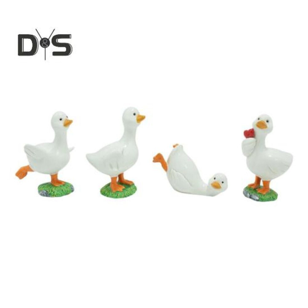 4 Pcs White Duck Garden Statues Resin Duck Figurines Handmade Miniature Animal Sculptures For Yard Patio Lawn Decorations