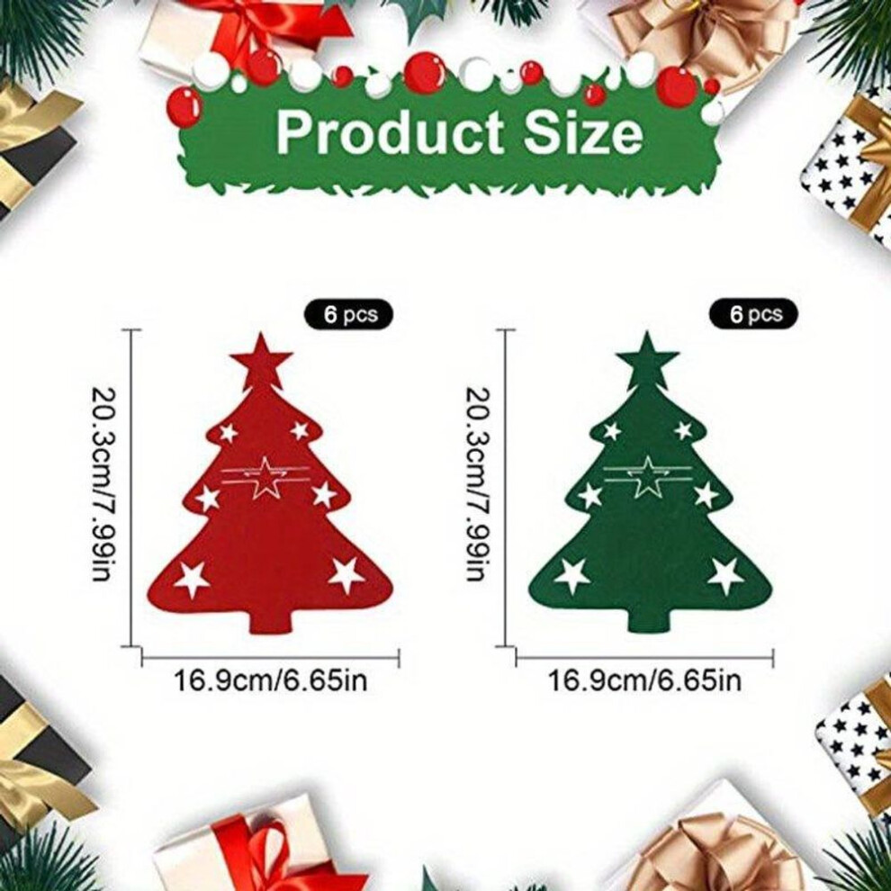 Christmas Tree Cutlery Holders 12pcs - Felt Fork & Spoon Pouches for Holiday Table Decor, Ideal for Christmas and Easter