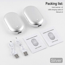 (Silver) 2 Pack Rechargeable Hand Warmers Usb Power Bank Electric Pocket Heater Warmer