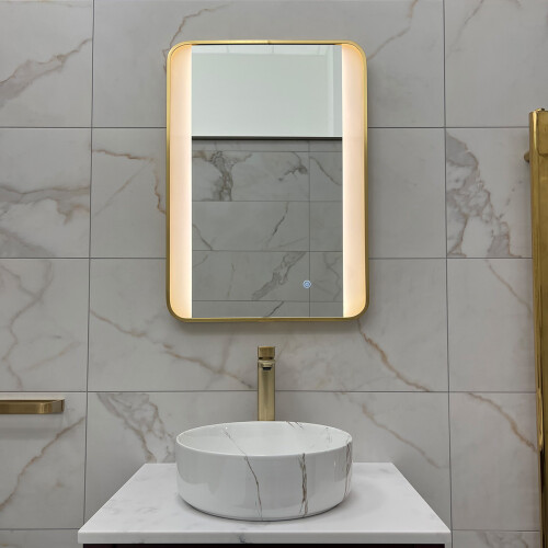 Brushed Brass 700mm x 500mm Backlit Mirror with Colour Change 2