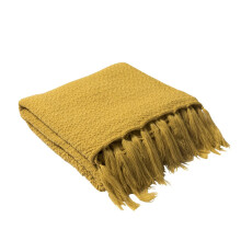 (Yellow) Solid Color Knit Blanket with Tassels Fringe, Wave Cable Knitted Throw Blanket for All Seasons, Soft Cozy Lightweight Throws