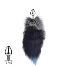 (Peacock Blue M) Tail Plug-in Fox Tail Cat Small Props Real Hair Small Tail Detachable Dog Playing Sp