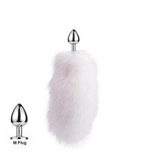 (Pure White Fox M)Tail Plug-in Fox Tail Cat Small Props Real Hair Small Tail Detachable Dog Playing Sp