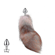 (Silver Blue Brush Color S)Tail Plug-in Fox Tail Cat Small Props Real Hair Small Tail Detachable Dog Playing Sp